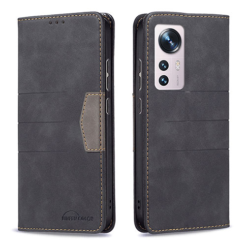 Leather Case Stands Flip Cover Holder B07F for Xiaomi Mi 12X 5G Black