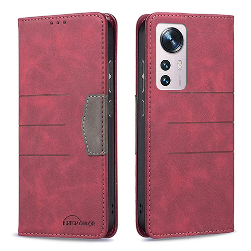 Leather Case Stands Flip Cover Holder B07F for Xiaomi Mi 12X 5G Red