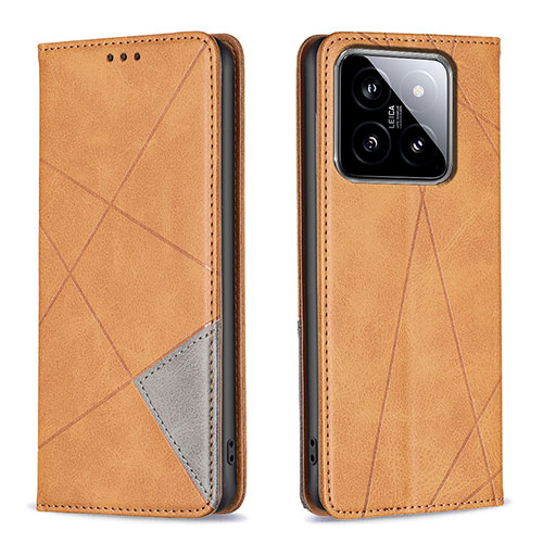 Leather Case Stands Flip Cover Holder B07F for Xiaomi Mi 14 5G Light Brown