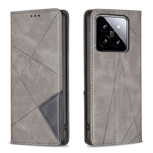 Leather Case Stands Flip Cover Holder B07F for Xiaomi Mi 14 Pro 5G Gray