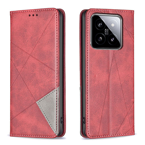 Leather Case Stands Flip Cover Holder B07F for Xiaomi Mi 14 Pro 5G Red