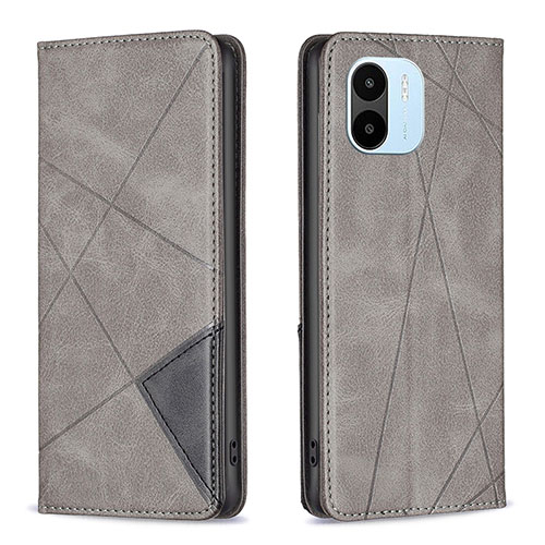 Leather Case Stands Flip Cover Holder B07F for Xiaomi Poco C50 Gray