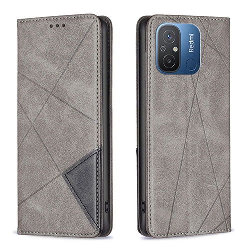 Leather Case Stands Flip Cover Holder B07F for Xiaomi Poco C55 Gray