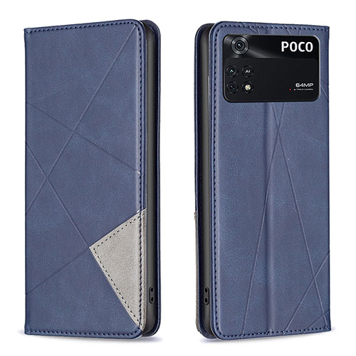 Leather Case Stands Flip Cover Holder B07F for Xiaomi Poco M4 Pro 4G Blue