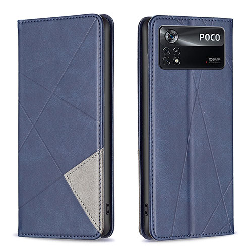 Leather Case Stands Flip Cover Holder B07F for Xiaomi Poco X4 Pro 5G Blue