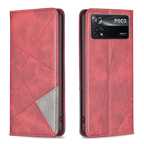 Leather Case Stands Flip Cover Holder B07F for Xiaomi Poco X4 Pro 5G Red