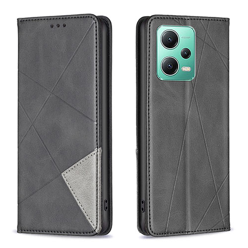 Leather Case Stands Flip Cover Holder B07F for Xiaomi Poco X5 5G Black