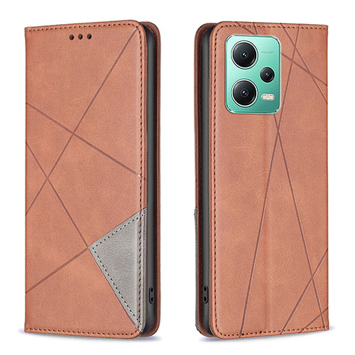 Leather Case Stands Flip Cover Holder B07F for Xiaomi Poco X5 5G Brown