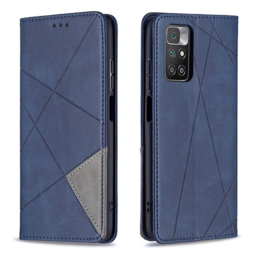 Leather Case Stands Flip Cover Holder B07F for Xiaomi Redmi 10 (2022) Blue