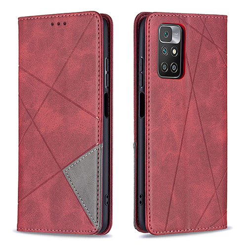 Leather Case Stands Flip Cover Holder B07F for Xiaomi Redmi 10 (2022) Red