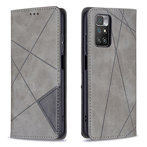 Leather Case Stands Flip Cover Holder B07F for Xiaomi Redmi 10 4G Gray