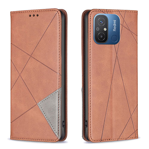 Leather Case Stands Flip Cover Holder B07F for Xiaomi Redmi 12C 4G Brown