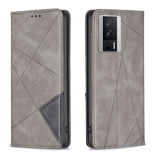 Leather Case Stands Flip Cover Holder B07F for Xiaomi Redmi K60 5G Gray