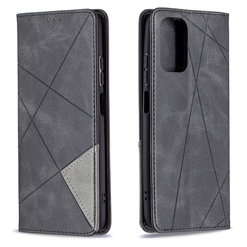 Leather Case Stands Flip Cover Holder B07F for Xiaomi Redmi Note 10 4G Black