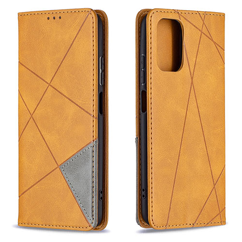 Leather Case Stands Flip Cover Holder B07F for Xiaomi Redmi Note 10 4G Light Brown