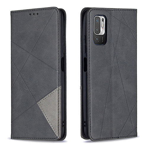 Leather Case Stands Flip Cover Holder B07F for Xiaomi Redmi Note 10 5G Black