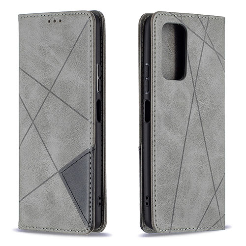 Leather Case Stands Flip Cover Holder B07F for Xiaomi Redmi Note 10 Pro 4G Gray