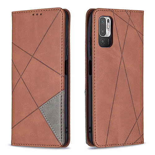 Leather Case Stands Flip Cover Holder B07F for Xiaomi Redmi Note 10T 5G Brown