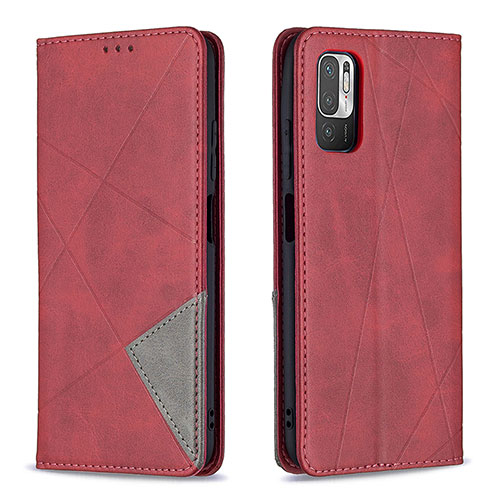 Leather Case Stands Flip Cover Holder B07F for Xiaomi Redmi Note 10T 5G Red