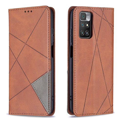 Leather Case Stands Flip Cover Holder B07F for Xiaomi Redmi Note 11 4G (2021) Brown