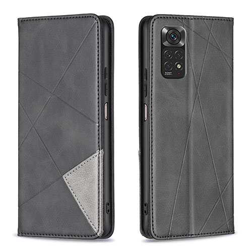 Leather Case Stands Flip Cover Holder B07F for Xiaomi Redmi Note 11 4G (2022) Black