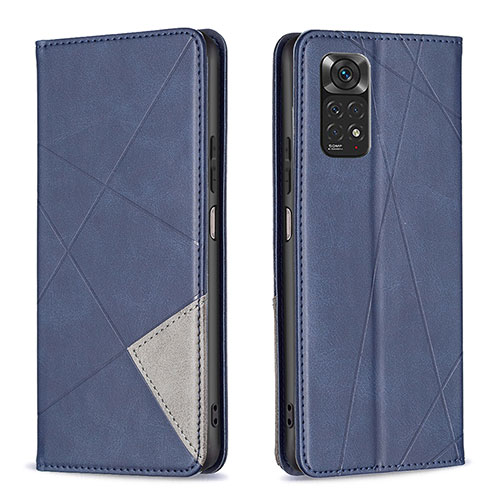 Leather Case Stands Flip Cover Holder B07F for Xiaomi Redmi Note 11 4G (2022) Blue