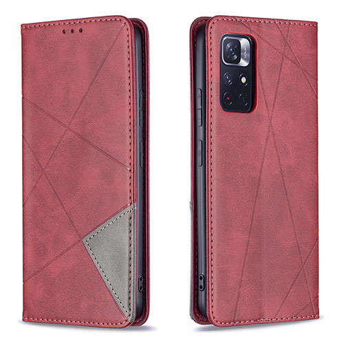 Leather Case Stands Flip Cover Holder B07F for Xiaomi Redmi Note 11 5G Red