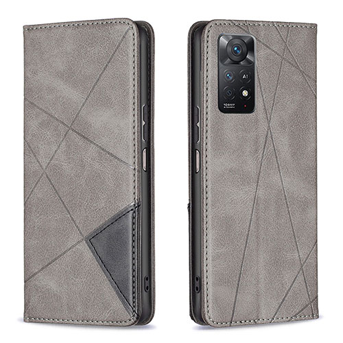 Leather Case Stands Flip Cover Holder B07F for Xiaomi Redmi Note 11 Pro 4G Gray