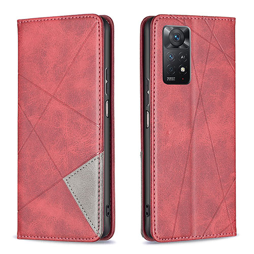 Leather Case Stands Flip Cover Holder B07F for Xiaomi Redmi Note 11 Pro 4G Red