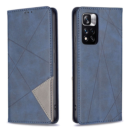 Leather Case Stands Flip Cover Holder B07F for Xiaomi Redmi Note 11 Pro+ Plus 5G Blue