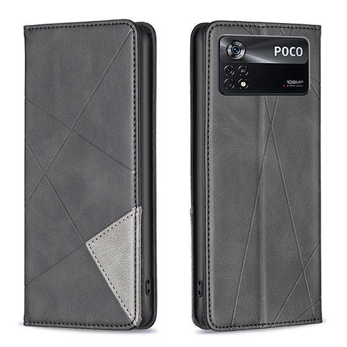 Leather Case Stands Flip Cover Holder B07F for Xiaomi Redmi Note 11E Pro 5G Black