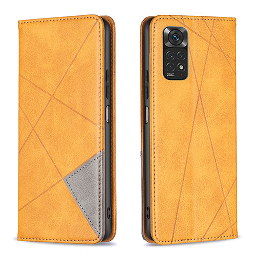 Leather Case Stands Flip Cover Holder B07F for Xiaomi Redmi Note 11S 4G Light Brown