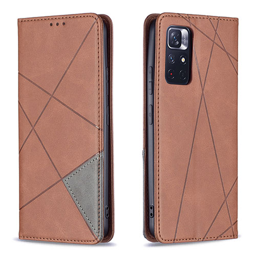 Leather Case Stands Flip Cover Holder B07F for Xiaomi Redmi Note 11T 5G Brown