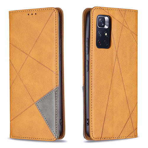 Leather Case Stands Flip Cover Holder B07F for Xiaomi Redmi Note 11T 5G Light Brown