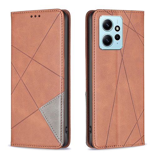 Leather Case Stands Flip Cover Holder B07F for Xiaomi Redmi Note 12 4G Brown