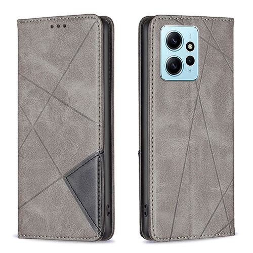 Leather Case Stands Flip Cover Holder B07F for Xiaomi Redmi Note 12 4G Gray