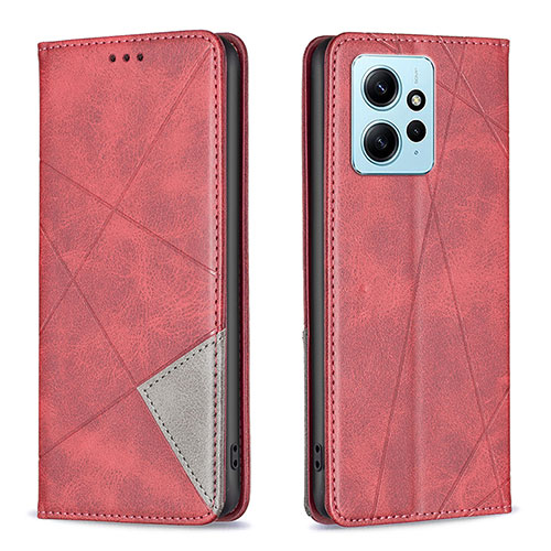 Leather Case Stands Flip Cover Holder B07F for Xiaomi Redmi Note 12 4G Red