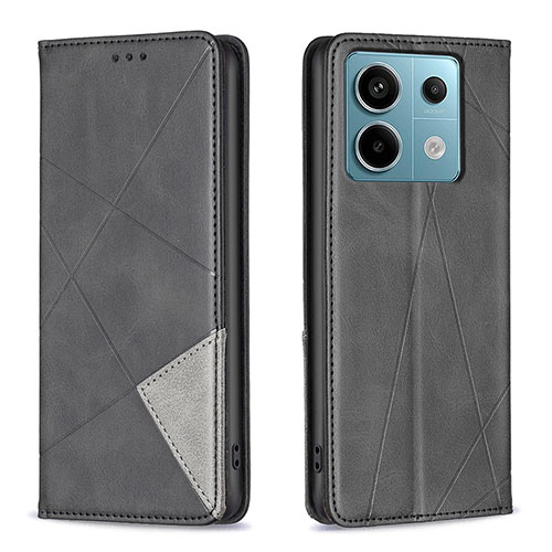 Leather Case Stands Flip Cover Holder B07F for Xiaomi Redmi Note 13 Pro 5G Black