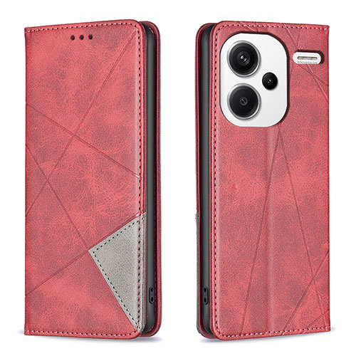 Leather Case Stands Flip Cover Holder B07F for Xiaomi Redmi Note 13 Pro+ Plus 5G Red