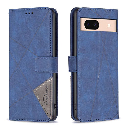 Leather Case Stands Flip Cover Holder B08F for Google Pixel 8a 5G Blue