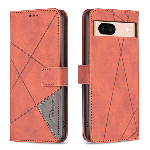Leather Case Stands Flip Cover Holder B08F for Google Pixel 8a 5G Orange