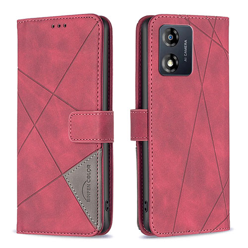 Leather Case Stands Flip Cover Holder B08F for Motorola Moto E13 Red