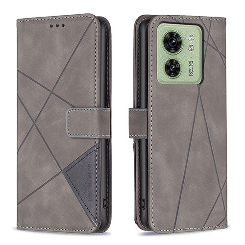 Leather Case Stands Flip Cover Holder B08F for Motorola Moto Edge (2023) 5G Gray