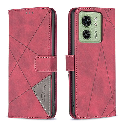 Leather Case Stands Flip Cover Holder B08F for Motorola Moto Edge 40 5G Red