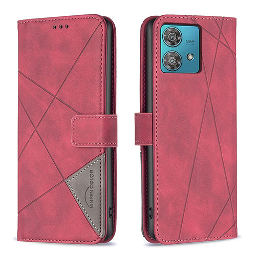 Leather Case Stands Flip Cover Holder B08F for Motorola Moto Edge 40 Neo 5G Red