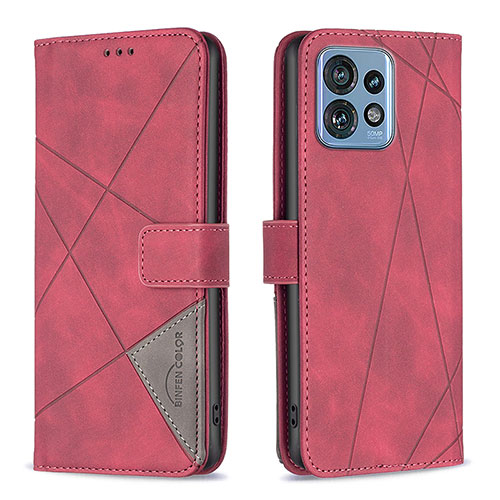 Leather Case Stands Flip Cover Holder B08F for Motorola Moto Edge 40 Pro 5G Red