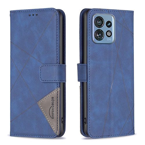 Leather Case Stands Flip Cover Holder B08F for Motorola Moto Edge Plus (2023) 5G Blue