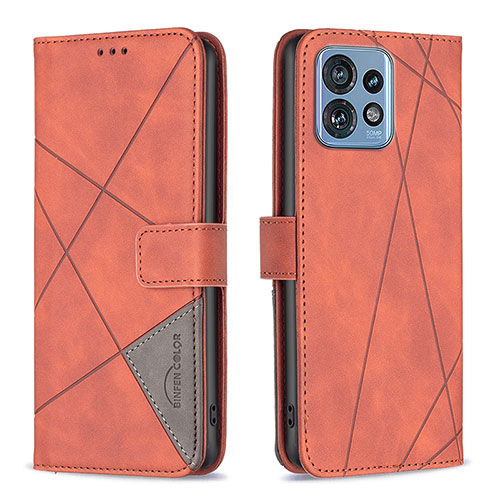 Leather Case Stands Flip Cover Holder B08F for Motorola Moto Edge Plus (2023) 5G Orange