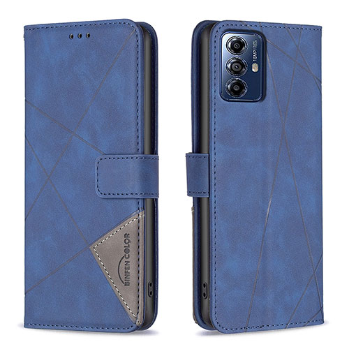 Leather Case Stands Flip Cover Holder B08F for Motorola Moto G Play (2023) Blue