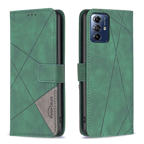 Leather Case Stands Flip Cover Holder B08F for Motorola Moto G Play (2023) Green